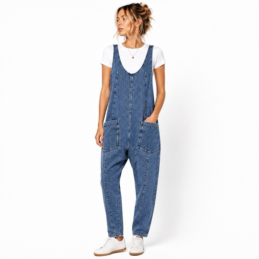 Free People Overalls XS Blue Jean Jumpsuit Relaxed High Rollers We The Free